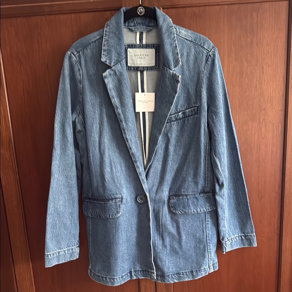 American Eagle Outfitters Light Blue Denim Blazer